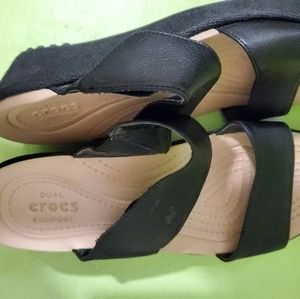 Women's CROCKS leather 2 strap wedge sandal